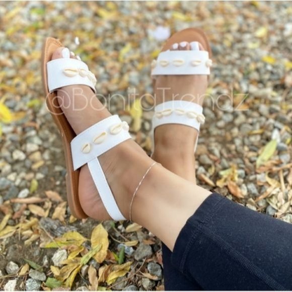Shoes - NEW -Sea Shell White Double Strap Sandals-SIZE 7-NEW